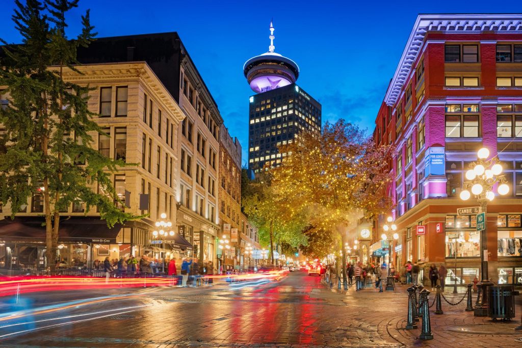 Vancouver downtown Gastown at night — dense competition