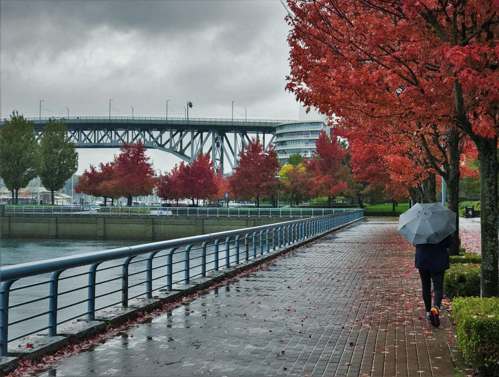 Rainy Vancouver seawall in autumn — winter low season